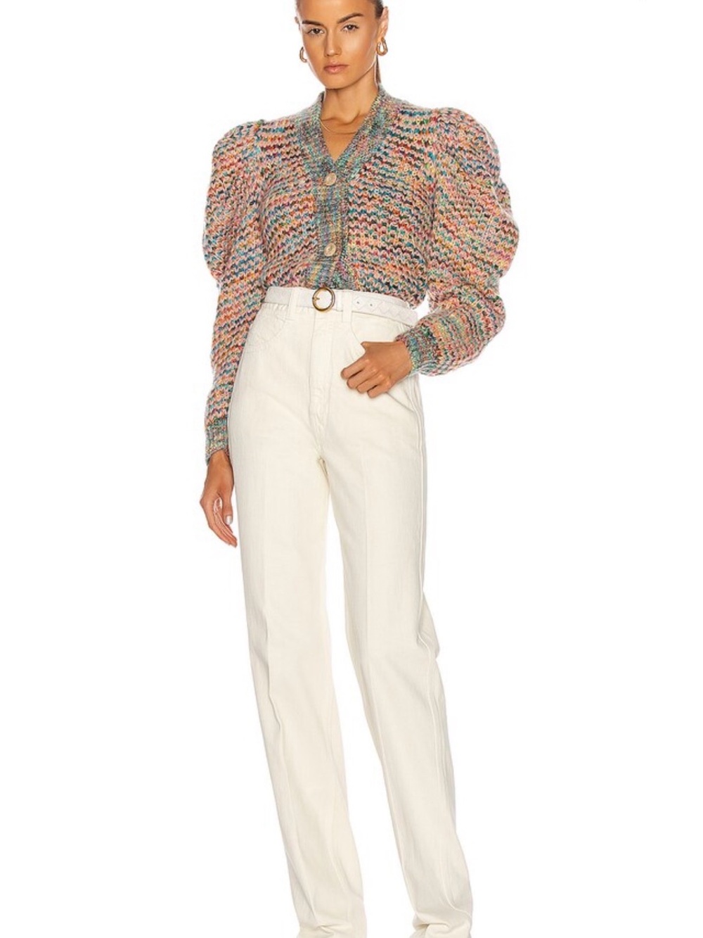 Ulla Johnson Fiora Rainbow Puff Sleeve Mohair Wool Cardigan Sweater M - Picture 15 of 16